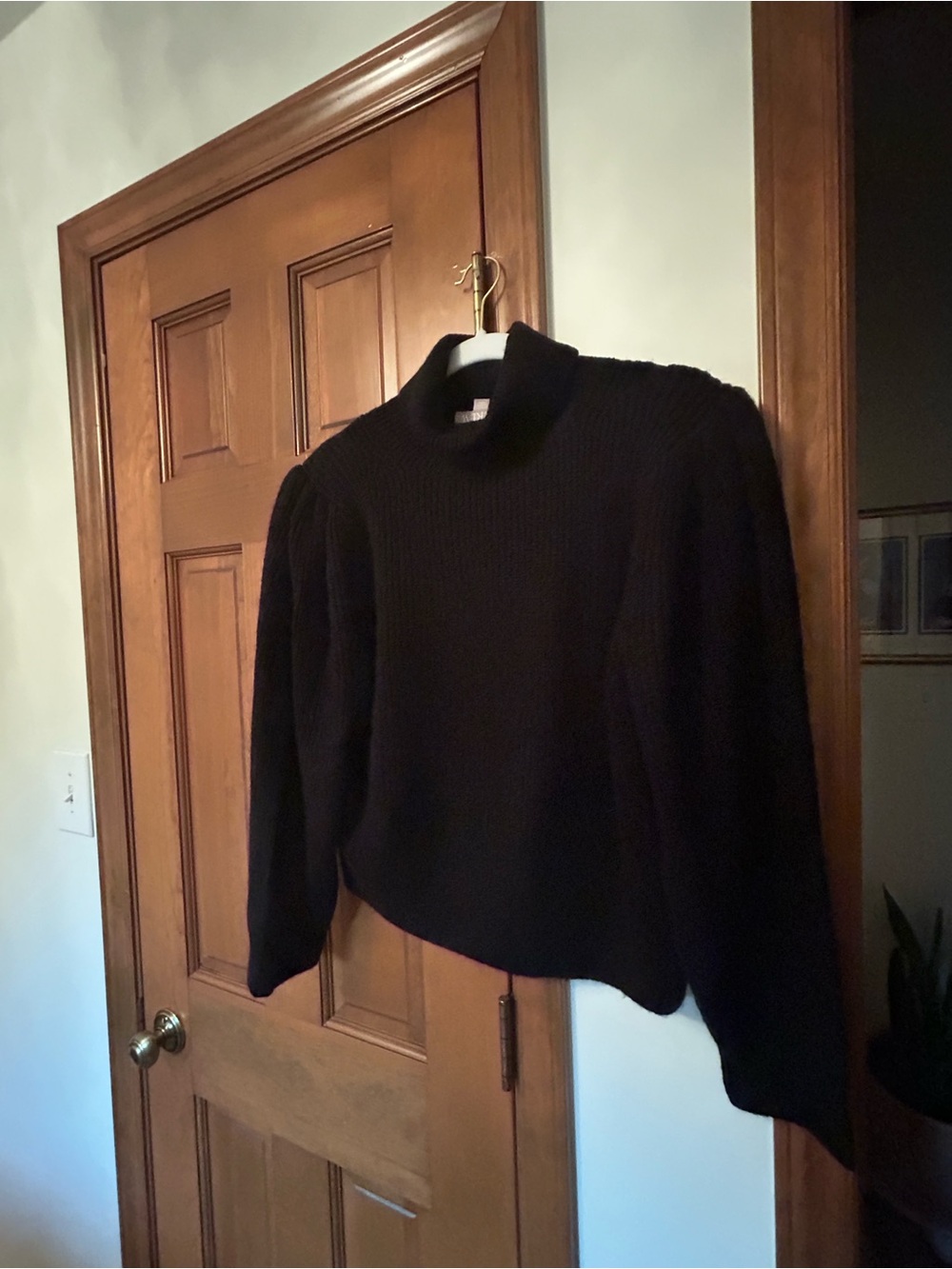 J. Crew Black Turtleneck Puff-Sleeve Knit Sweater